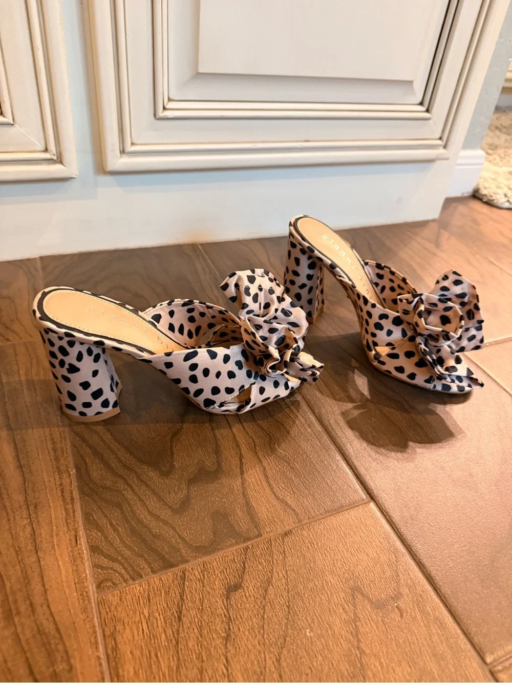 Gianni Bini Pink and Black Spot Bow Block Heels